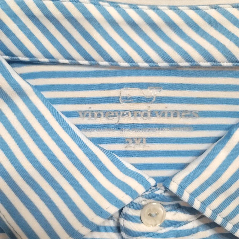 Vineyard‎ Vines Polo Shirt Mens 2XL Blue Striped Sporting KC Performance Golf - Picture 3 of 7